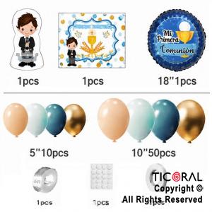 SET DE GLOBOS ARCO XL PRIMERA COMUNION CELESTE 80 UNIDADES XY-288